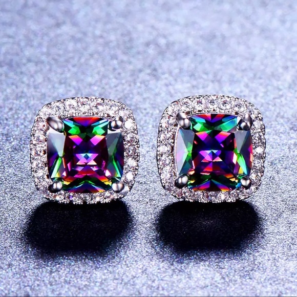 Rainbow Topaz Diamond Stud Earrings - Picture 4 of 5